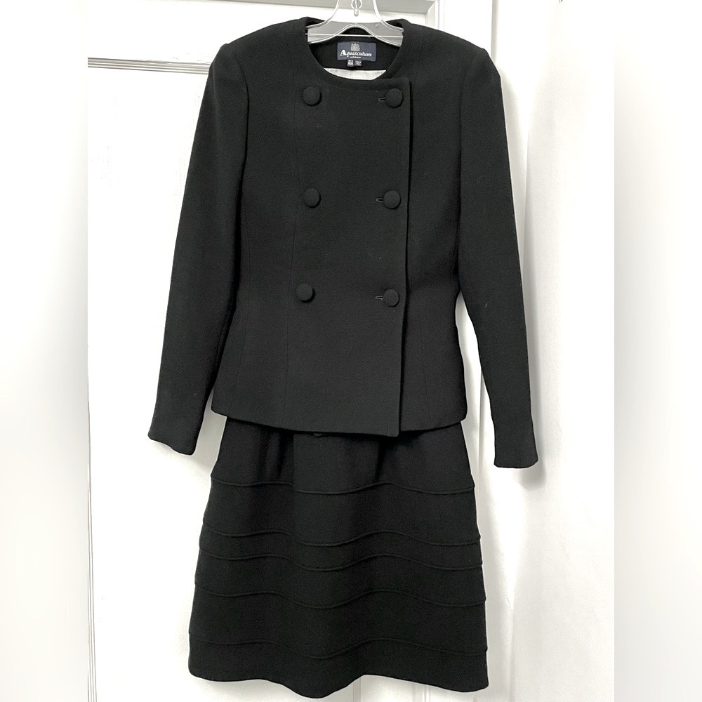 Vintage Aquascutum Double Breasted and Peplum Jacket with A-line Tiered Skirt